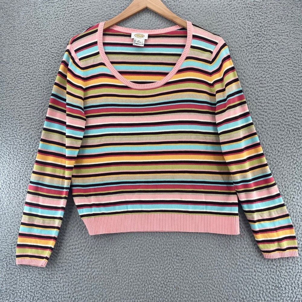 Talbots Sweater Womens Extra Large Pink Multi Striped Stretch Everyday Pullover